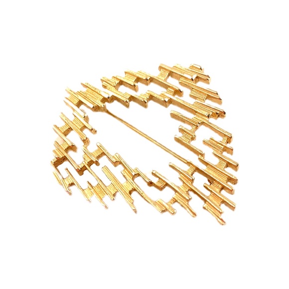 VTG Crown Trifari MCM Brutalist Gold Tone Brooch - Picture 2 of 7